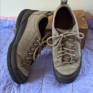 L.L. Bean Taupe Suede Lace-Up Sneakers with Black Outsole